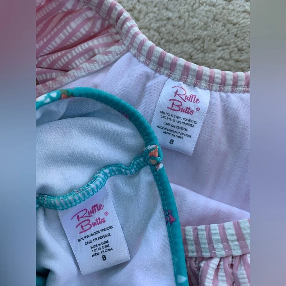 RuffleButts Size 8 Fancy Me Floral Two Piece Ruffle Seersucker Tankini Swimsuit